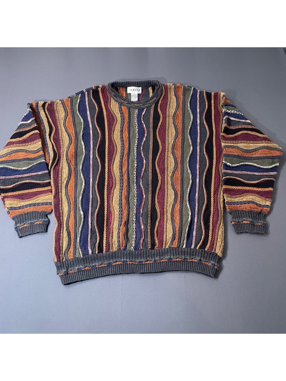 Alfani Coogi Style XL Multicolor Striped Cotton Acrylic Blend Sweater